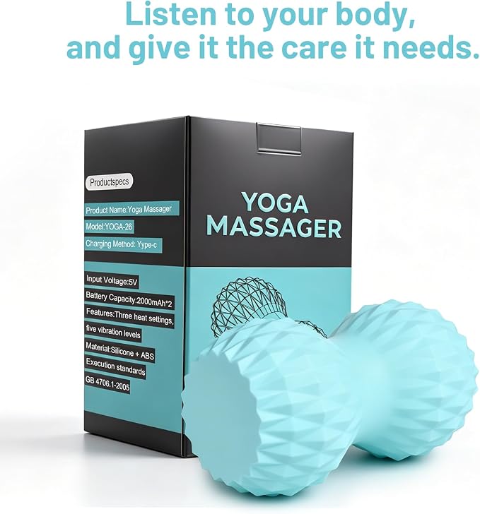 Vibrating Peanut Massage Ball, 3 Gear Heating, 5 Modes Deep Tissue Massager, Rechargeable Myofascial Release Roller for Muscle Pain Relief, Fitness, Yoga(Blue)