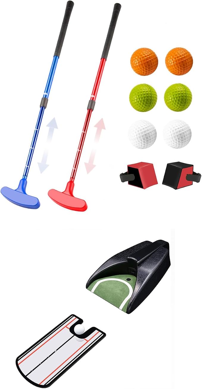 Golf Putting Alignment Mirror Putting Cup Combo with Mini Golf Clubs for Child Golf Training Aids Practice