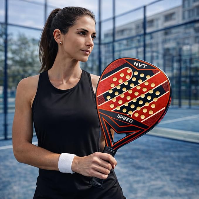 Padel Racket for Adults, Carbon Fiber Frame & Fiberglass Face, Lightweight Power & Control Paddle, Anti-Slip Grip for Training & Match Play Pala Padel Raqueta