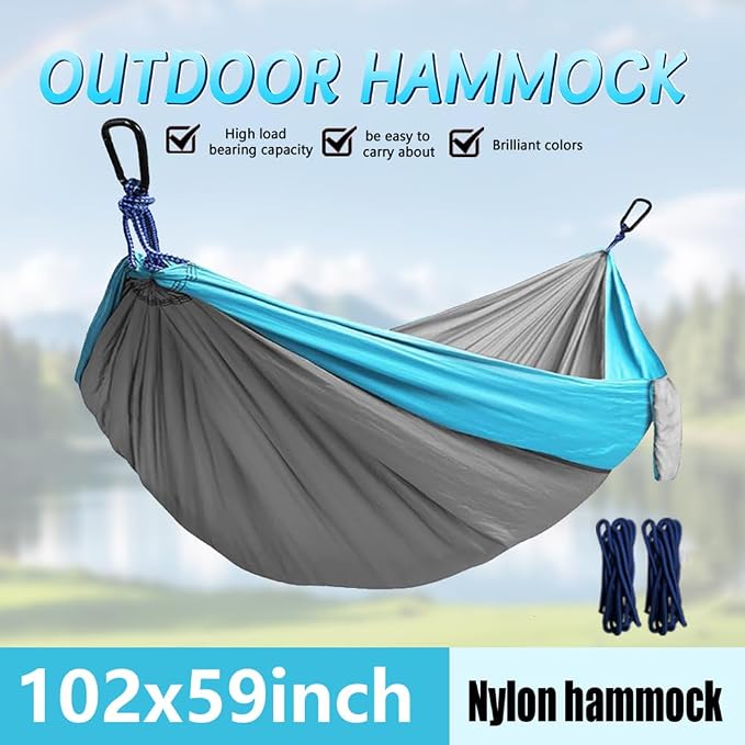 Camping Hammock, Portable Hammocks with Tree Straps & Attached Carry Bag, Travel Tree Hammocks for Outside Indoor Hiking Beach Backpack Travel(Gray, Nylon)
