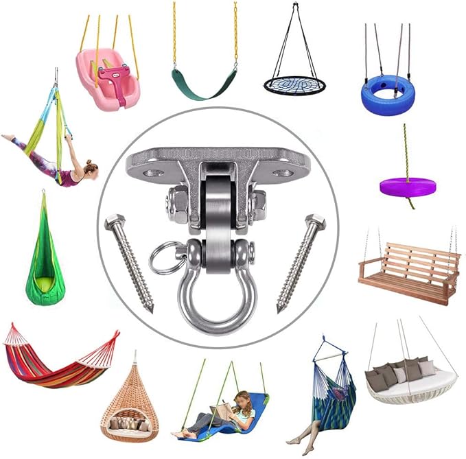 IOH Heavy Duty Swing Hanger Stainless Steel 304 Antirust - 2000 lb Capacity, 180 Silent, Playground Porch Yoga Seat Trapeze, Hammock Chair, Hanging Kit, Indoor Outdoor Set, Patent Design