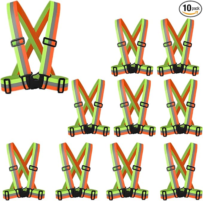 zojo Reflective Vest | Lightweight, Adjustable & Elastic | Safety & High Visibility for Running, Jogging, Walking,Cycling | Fits Outdoor Clothing (Pack of 10, Mixture Neon Orange & Yellow)