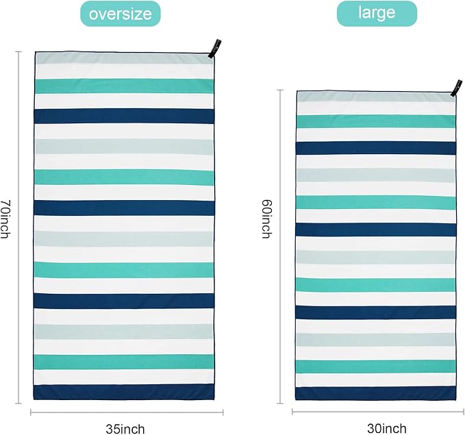 Exclusivo Mezcla 2 Pack Microfiber Quick Dry Beach Towels, Large Lightweight Sandfree Pool Towels for Swimming Camping Travel with Bag (Green and Purple, 30x60 Inches)