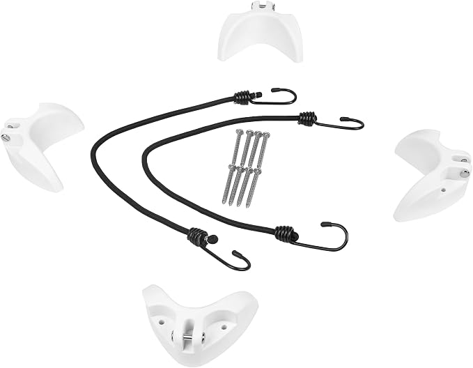 Boat Cooler Mounting Kit White Universal Cooler Tie Down Kit,Fits Most Brands Secures Stops Sliding Fast Removal , Include 4 Corner Pieces, 2 Quick-Connect Stretch Straps