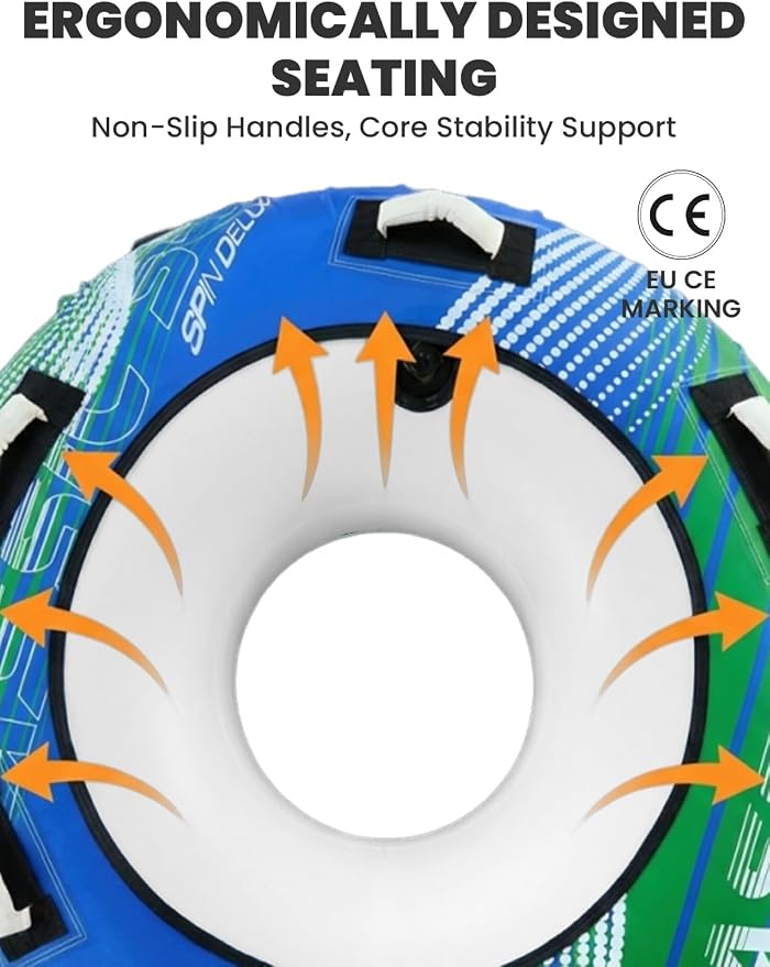 Zeraty Towable Tube for Boating 1-2 Riders, Heavy Duty Inflatable PVC Water Tube with 420D Nylon Cover & Reinforced Handles, Stable Deck Tube for Lake Ocean River, Towable for Water Sports Kids Adults