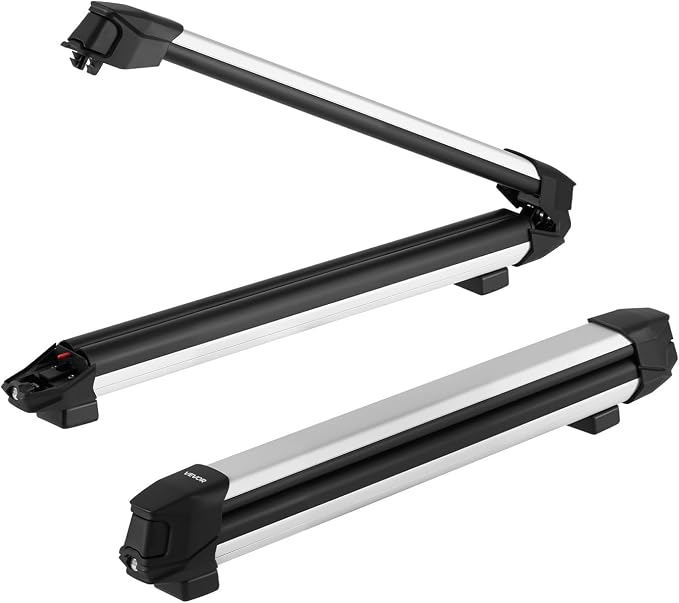 VEVOR Ski & Snowboard Roof Rack, Carry up to 4 Pairs of Skis or 2 Snowboards, 2 PCS Aluminum Universal Car Roof Rack Top Holder with Lock & Rubber Padding, Carrier for Fishing Rod, Fit Most Crossbars