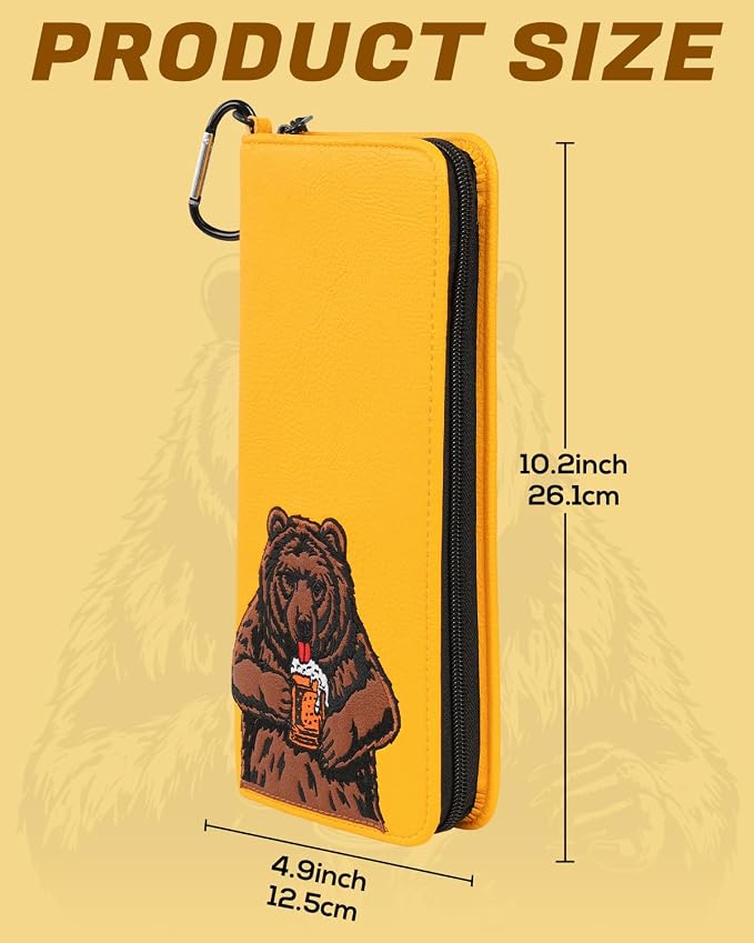 Golf Glove Holder Case for Accessories Portable Golfer Gifts for Men & Women Caddy Organizer Case with Storage Slots for Cards, Tees & Ball Markers Embroidered Beer Bear