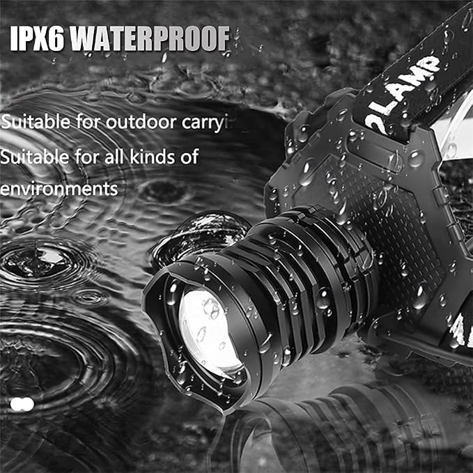 Hoxida LED Rechargeable Headlamp 90000 High Lumen, XPH70 Brightest LED Work Headlight Zoomable, Waterproof, 90° Adjustable, 5 Modes Lightweight Head Lamp for Adult Camping, Hard Hat, Hunting