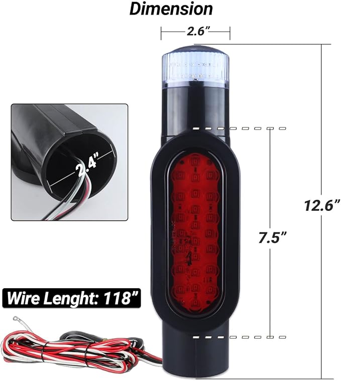 Boat Trailer Guide on Post Pipe Light Set DOT Approved 24LED Waterproof Submersible Turn Signal Running Lights Brake Lights Integrated with Trailer Guide Post Poles Lights Kit 2Pcs Black