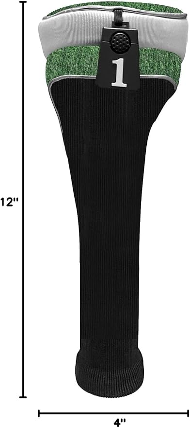 Andux 4pcs/Set Nylon Golf Wood Club Head Covers with Long Neck | for 460cc Driver Fairway Wood Club Silver Piping Pull-On Closure