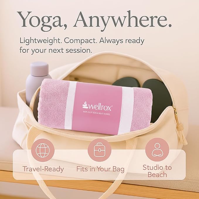 Wellrox Microfiber Yoga Mat Towel with Grip β Ultra Absorbent, Super Soft, and Quick Dry Hot Yoga Towel Non Slip for Pilates, Bikram, and Fitness Workouts (74β x 26β, Pink)