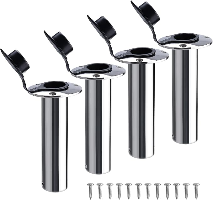NovelBee 4 Pack Fishing Rod Holders with Rubber Cap and Mounting Screws,90 Degree Stainless Steel Flush Mount Rod Holder for Fishing Boat