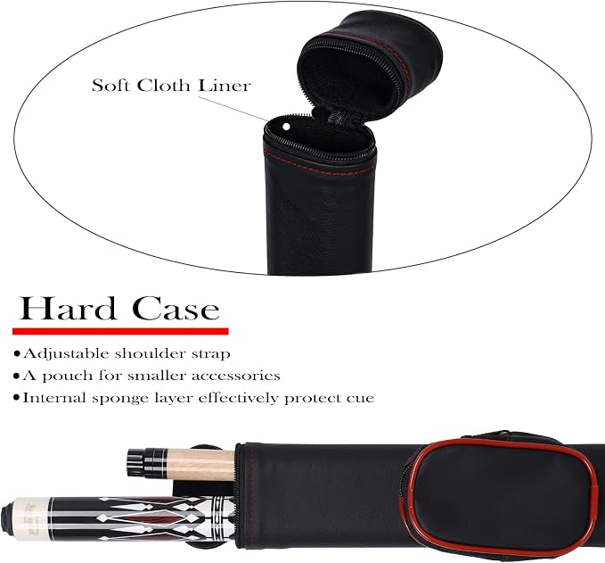 Pool Cue Stick with Hard Case Hardwood Canadian Maple Professional Billiard Pool Stick 58" 2-Pieces 19/20oz Pool Stick Set