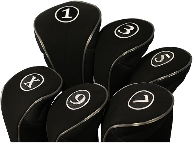 Black Golf Zipper Head Covers Driver 1 3 5 7 9 X Fairway Woods Headcovers Metal Neoprene Traditional Plain Protective Covers Fits All Fairway Clubs