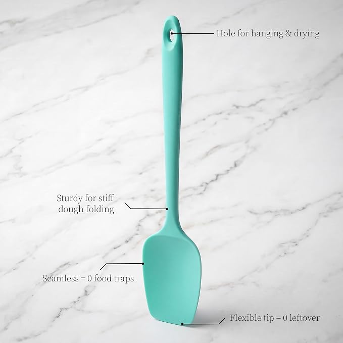 600ºF Heat Resistant Spatulas, High Heat Food Safe Semless Kitchen Silicone Spoon Spoonula Scraper Set for Cooking Baking Mixing Scraping Stirring Nonstick Cookware Pan Bowl (3Pcs,Aqua Sky)