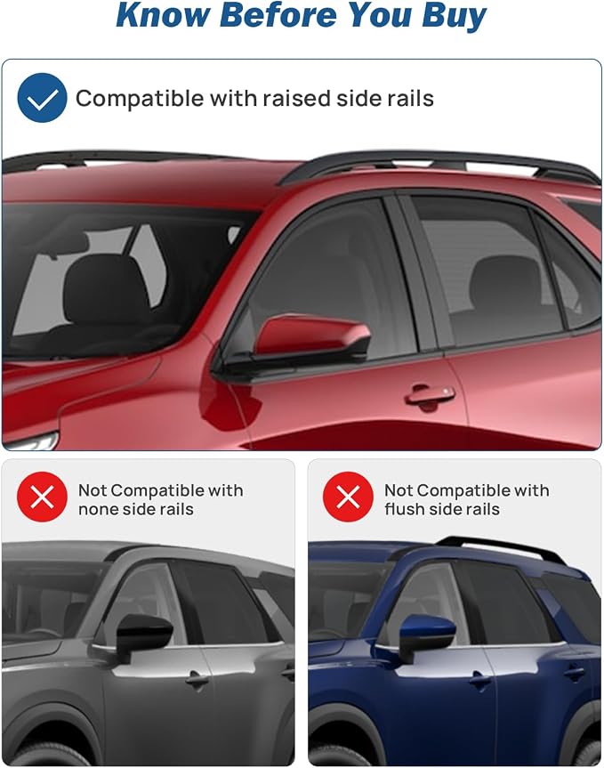 JOYTUTUS Anti-Theft Car Roof Rack Compatible with Chevy Equinox & GMC Terrain 2018-2024 with Side Rails, Aluminum Cross Bar for Rooftop Basket Cargo Carrier Luggage Bicycle Kayak Snowboard Canoe