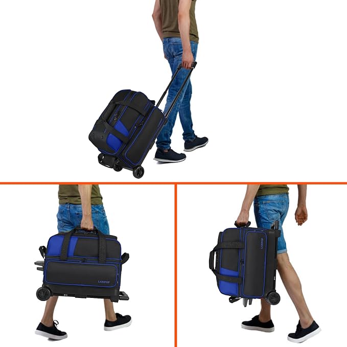 LARIPOP 2 Ball Bowling Roller Bag, Wheeled Bag with Shoe Compartment, Telescopic Handle & Padded Protection for Men Women