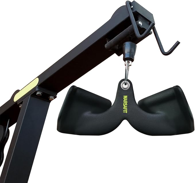 MARSAFIT Home Gym Fitness Rowing T-bar V-bar Pulley Cable Machine Attachment, Bicep Curl Tricep LAT pulldown Bar Back Strength Training Handle Grips LAT Pull Down Bar for Seat Row Workout