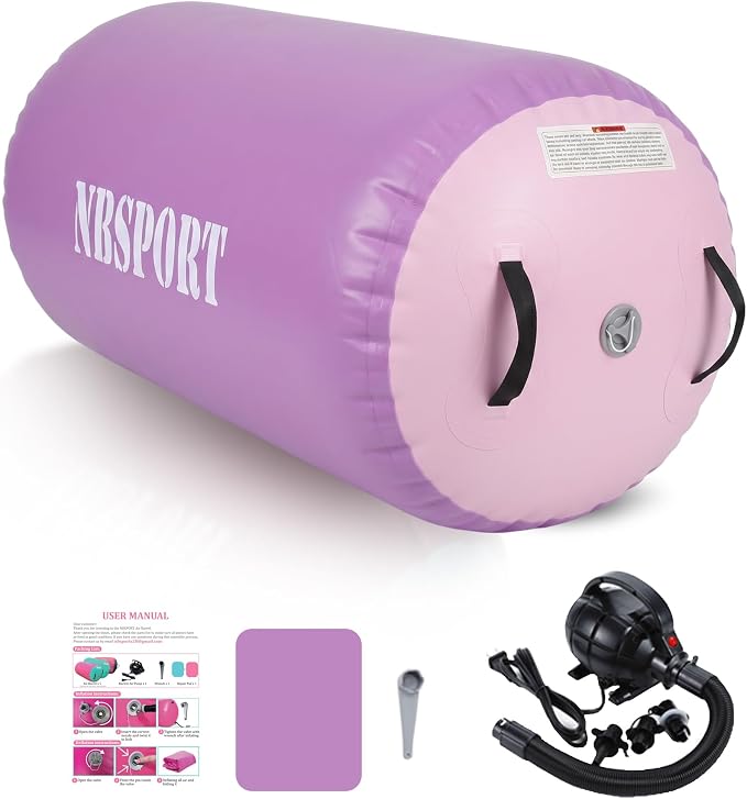Air Barrel - Air Roller Gymnastics Barrel for Back Handspring Trainer, Air Tumble Mat with Pump for Gym Training/Yoga Balance Exercise/Cheerleading/Home and Outdoor Use