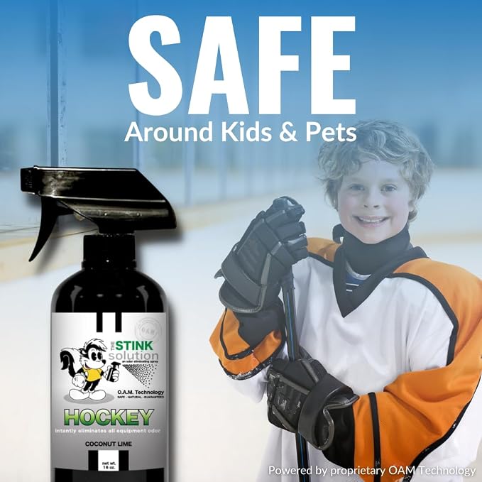 Stink Solution Hockey Odor Eliminator For Strong Odor: Quickly Banish Sweat & Body Odor From Hockey Gear, Skates, Hockey Bags, Gloves, & More! Safe Hockey Deodorizer - 1 16 oz Bottle Coconut Lime