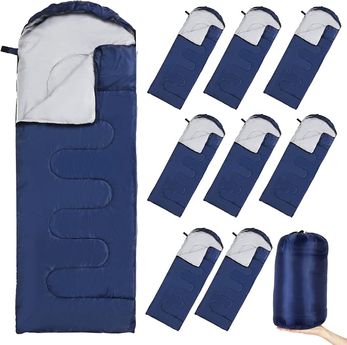 Macarrie 10 Pcs Bulk Sleeping Bags for Adults 0 Degree Waterproof Emergency Sleeping Bags with Compression Sack for Camping Hiking Backpacking Outdoor Activities