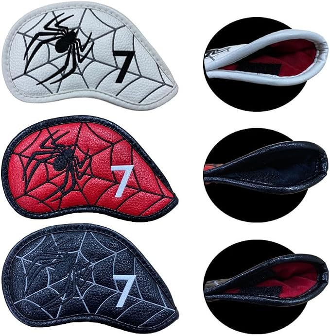 Vesperlux Spider Golf Headcovers Driver Wood Hybrid Iron | Waterproof Leather, Magnetic Putter Cover, Anti-Slip Fit, Full Protection, Durable, Fits Alignment Stick, Men's Golf Gift