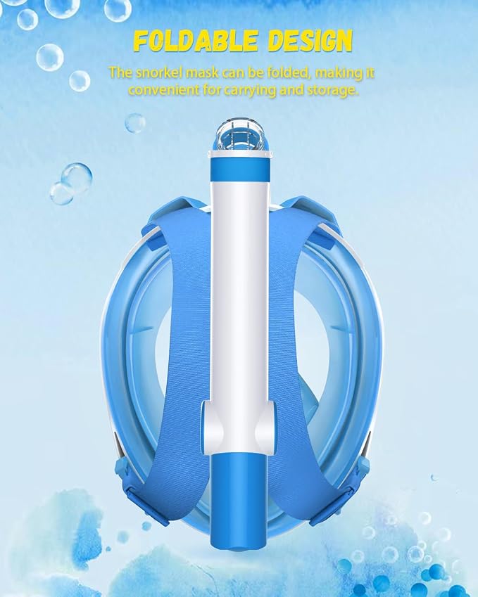 WSTOO Kids Full Face Snorkel Masks,Suitable for Beginners Dry Top Snorkeling Gear,Can Your Mouth or Nose to Breathe,180 Degrees Panoramic View,Anti-Fog Anti-Leak,Summer Travel and Vacationing Gifts