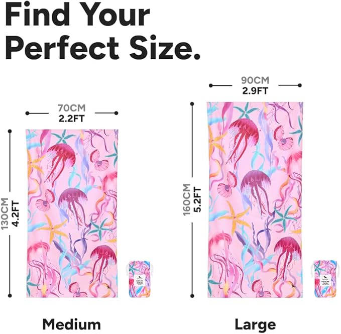 Dock & Bay Kid's Towel - for Beach Use - Quick Dry, Sand Free - Compact, Lightweight - 100% Recycled - Includes Bag - Ready for This Jelly, Medium (130x70cm, 51x28)