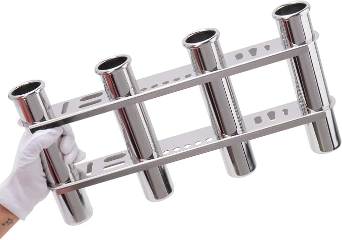 Fishing Rod Holder for Boat, Vertical Wall Mounted Fishing Rod Rack, Stainless Steel Rod Holder for Marine Boat,Fishing Boat, Truck (4 Tubes Upgrade)