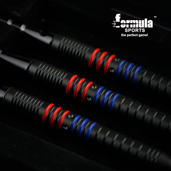 Formula Sports 90% Tungsten Darts Metal Tip Set - Professional Steel Tip Darts Set 21g/22g/23g/24g, with Aluminum Shafts, Tungsten Barrels, Dart Sharpener, Extra Flights