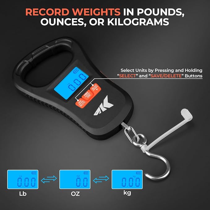 KastKing ToughTide Fishing Scale, USB Charging, 65lb Capacity, Ultra-Thin Digital Fish Scale, LCD Display, Ergonomic Handle, Fish Scales Digital Weight, Fishing Accessories for Men