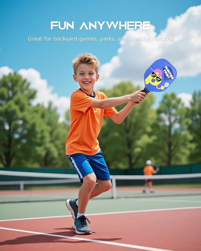 Warping Point Junior Pickleball Paddle – T700 Carbon Fiber Face, Lightweight Polymer Core, Designed for Kids 12 & Under and Teens 13+, Youth-Friendly Grip and Balanced Control