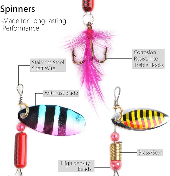 Dr.Fish Fishing Tackle Bag 5 Boxes with 60 Lures Included Loaded Stocked Tackle Box Set Spinner Lures Kit Freshwater Gear Equipment