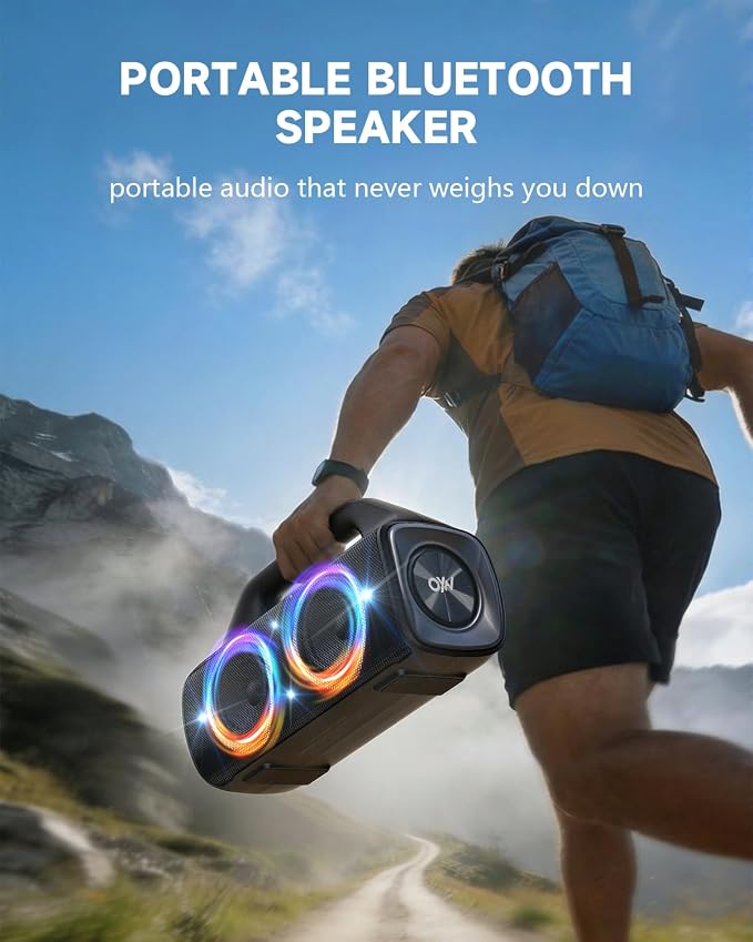 IP67 Waterproof Bluetooth Speaker:80W(Peak) Loud Outdoor Portable Wireless Party Speakers with LED Lights,20H Playtime,Bluetooth 5.3,Deep Bass & TWS for Pool,Beach (Black)