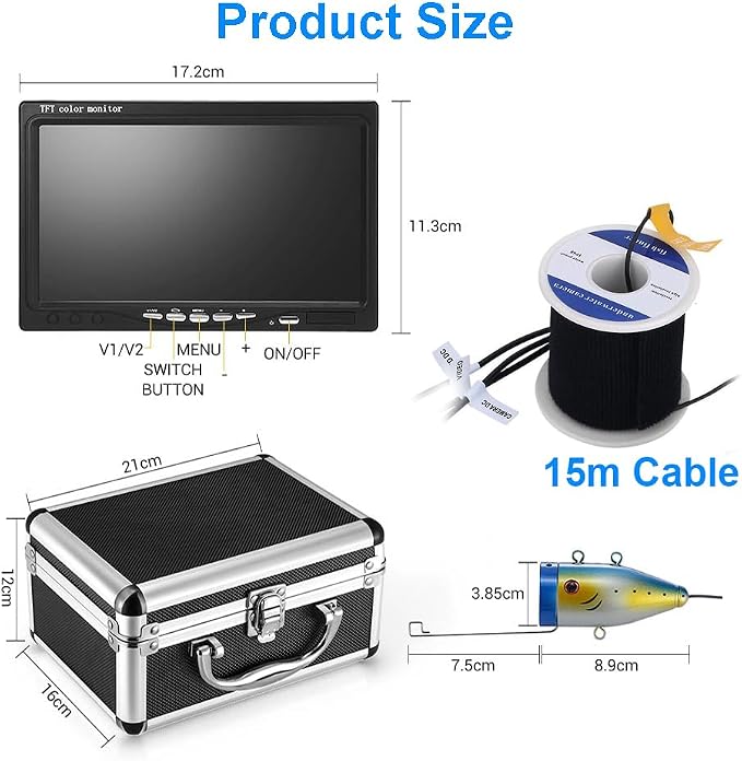 Underwater Fishing Camera with 7 Inch LCD Monitor, HD 1000 TVL Portable Fish Finder, 30Pcs Adjustable LED White Lamp Light, 30M Cable Waterproof IP68 Camera for Ice Lake Sea Boat Kayak Fishing