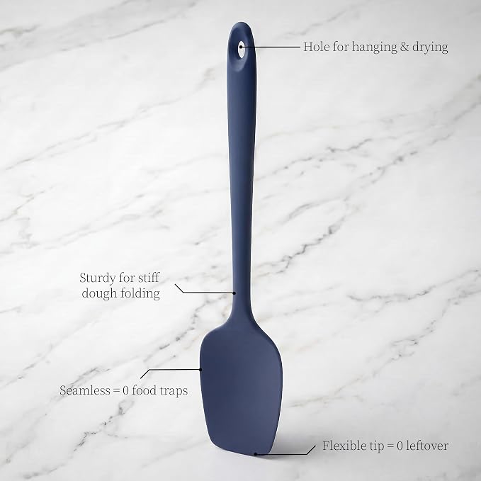 600ºF Heat Resistant Spatulas, High Heat Food Safe Semless Kitchen Silicone Scraper Set for Cooking Baking Mixing Scraping Stirring Nonstick Cookware Pan Bowl (4Pcs,Midniaht Blue)