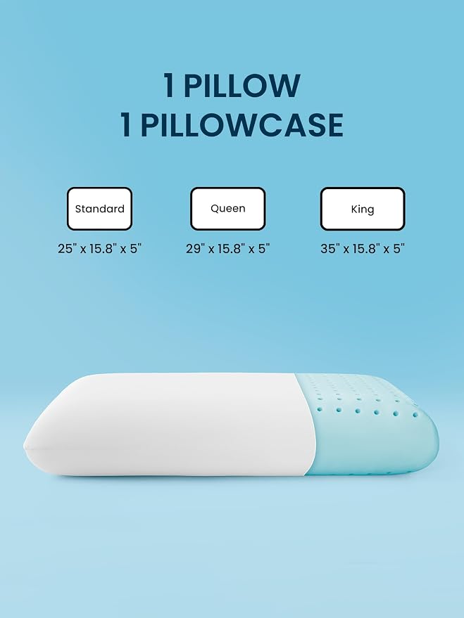 SLEEP ZONE Cooling Memory Foam Firm Pillow Queen, Breathable, Odorless, Cool Surface with High Support for Back and Side Sleepers, Home Hotel Hospital Essentials, 2 Pack White