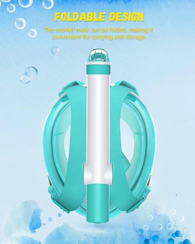 WSTOO Kids Full Face Snorkel Masks,Suitable for Beginners Dry Top Snorkeling Gear,Can Your Mouth or Nose to Breathe,180 Degrees Panoramic View,Anti-Fog Anti-Leak,Summer Travel and Vacationing Gifts