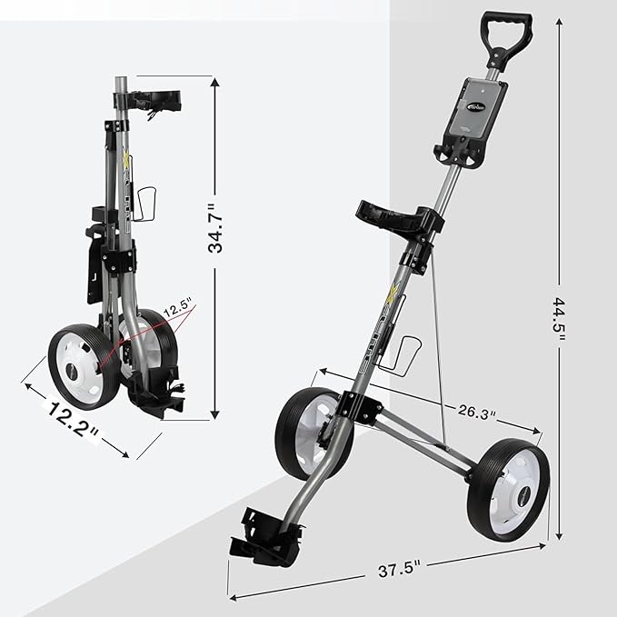 Precise X-Lite 2-Wheel Golf Push Cart – Ultra-Lightweight & Compact Folding Golf Trolley, Ergonomic Handle, Smooth-Rolling Wheels, Built-in Scorecard & Ball Holder