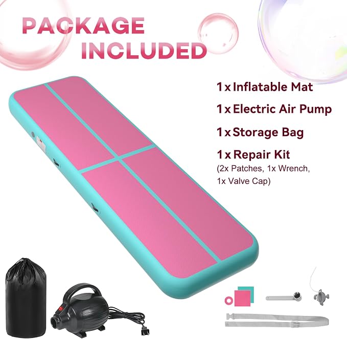 Inflatable Air Gymnastics Tumbling Mat 6ft 10ft 13ft 16ft 20ft, Air Tumble Track Mat 4/8 inches Thickness with Electric Air Pump for Home Use Training Cheerleading Yoga Water Beach Park