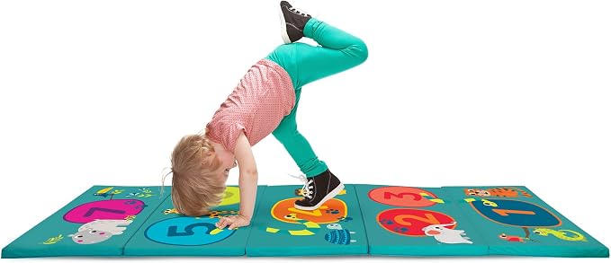 B. toys – Tumbling Mat – Gymnastics Play Surface for Kids – Numbers, Animals, Hopscotch Game – Folding Gym Mat – 3+ Years – Hop-n-Count