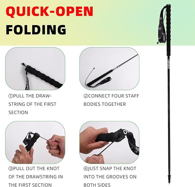 Ultra Light Carbon Fiber Trekking Poles | Collapsible Walking Sticks for Hiking & Trail Running | 37.4 in Fixed Length, 3.35 oz, Black, Anti-Slip Grip for Kids (1-PCS)