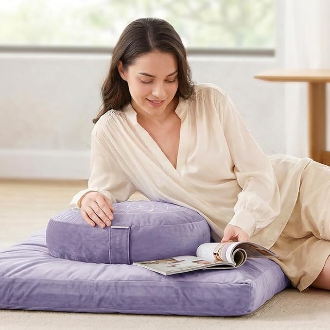 Hihealer Meditation Cushion, Traditional Tibetan Meditation Pillow Velvet Cover - Large Floor Cushion Seating for Adults - Yoga Buckwheat Bolster for Women、Moms
