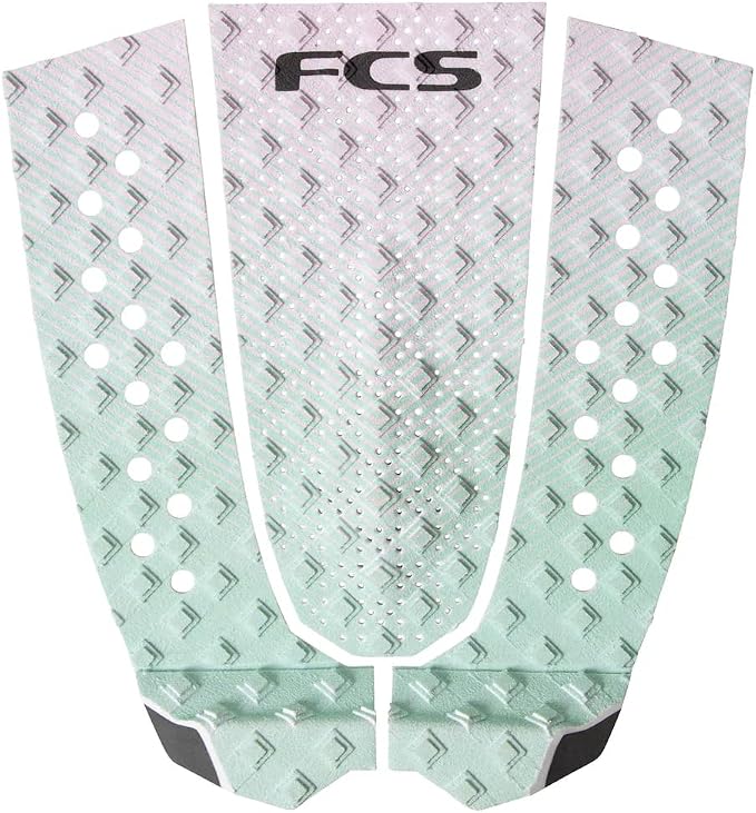 FCS Athlete Series Sky Brown Sea Foam Traction Pad – Sugarcane Bio‑Foam, 3‑Piece T‑3 Pad with Double Groove, Coffin Arch & High Tail Kick – Signature Pastel Design for Surfboards