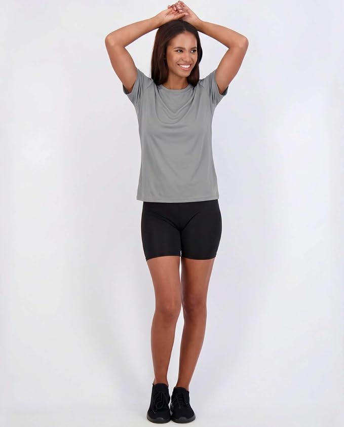 Real Essentials 5 Pack: Women's Short Sleeve T-Shirts Workout Tops Fitness Pilates Gym Activewear Athletic (Plus Available)