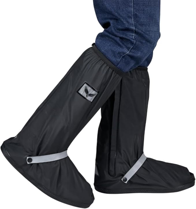 GARGOYLE BELLS Waterproof Rain Cover Boot Non-Slip Shoe Covers with Zipper and Reflector Heavy Duty Reusable Rain Boots for Men Women