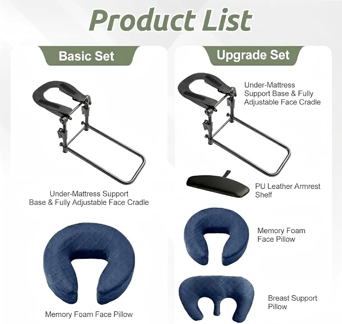 Massage Headrest for Bed, Adjustable Massage Face Cradle at Home, Portable Massage Table Kit for Sleeping Mattress, Face Down Pillow After Eye Surgery (Blue Basic Set)