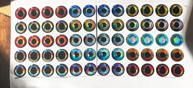 Brule 3-D Holographic Epoxy Fish Eyes (5mm-20mm) 60 Pack, Handpoured, Fishing Fly Tying Lures DIY Crafts