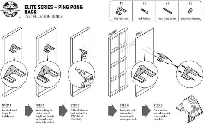 IRON AMERICAN Ping Pong Wall Rack, Made in USA - 1.375 Inch Slot for Balls and 3.25 Inch Slot for Paddles, Ping Pong Ball Holder Table Tennis, Hardware Included 5 Pack