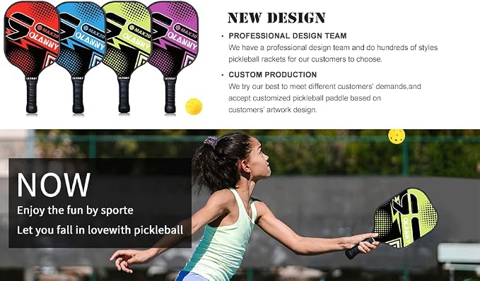 OLANNY Graphite Pickleball Paddles Set- Premium Rackets Fiber Face & Polymer Honeycomb Core Pickleball Set Includes Pickleball Paddles + Pickleball Balls+ Replacement Soft Grip + 1 Bag